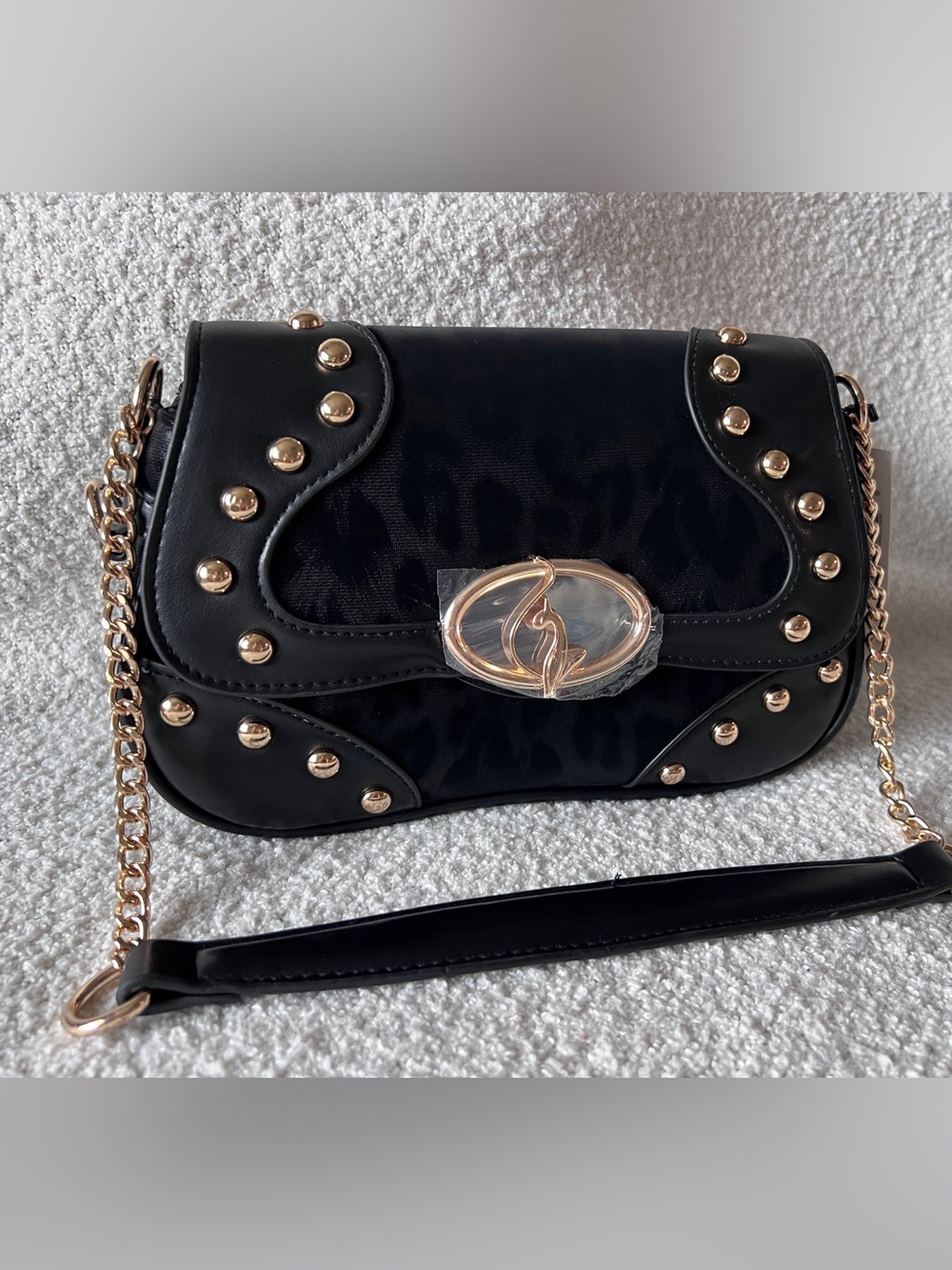 Baby Phat Black Leopard Studded Shoulder bag w/Gold-tone Hardware